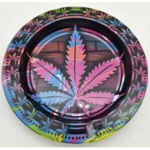 tin ashtray marijuana leaf art